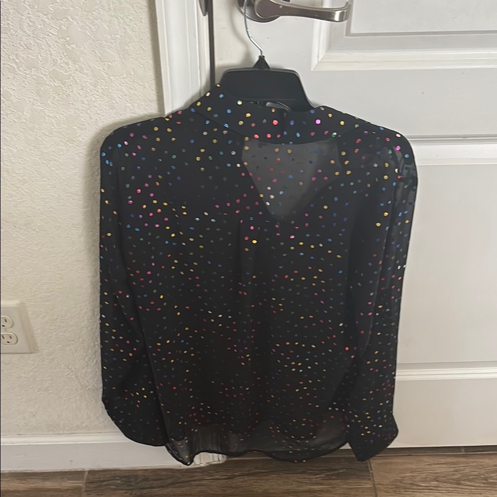 Express Black see through Blouse with Colorful Dots - Picture 5 of 8